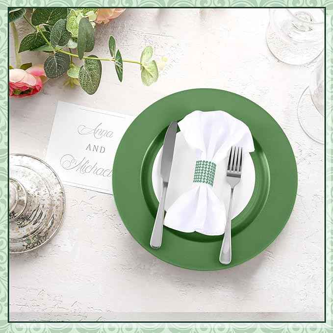 Tanlade 12 Pcs 13 Inch Charger Plates Bulk Round Wedding Chargers Plastic Dinner Plates for Table Setting Wedding Party Decoration (Green)