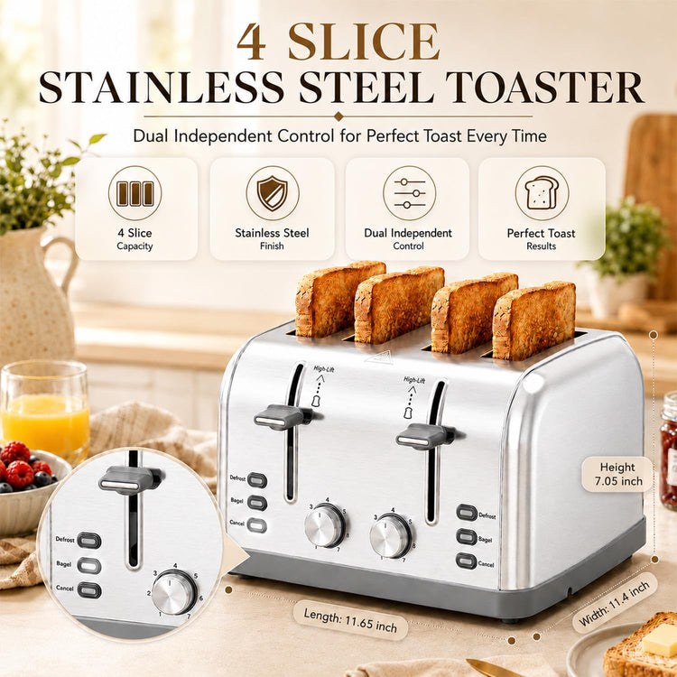 Toaster 4 Slice Retro Stainless Steel
