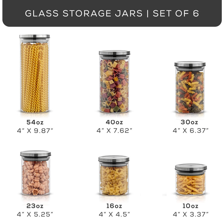 Kitchen Canister Set. 6 Glass Jars with Lids (6 Count)