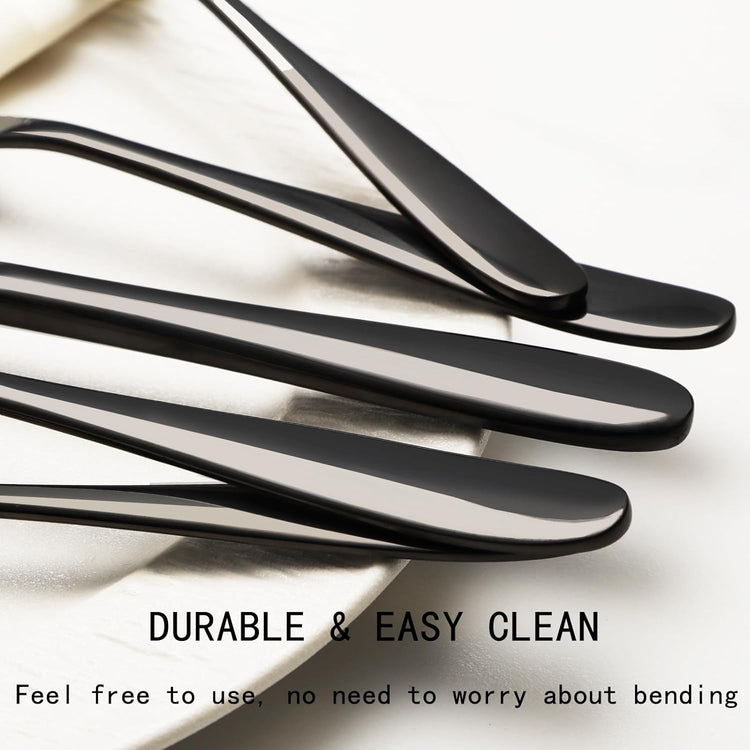 40-Piece Black Silverware Set, Flatware Set for 8, Food-Grade Stainless Steel Tableware Cutlery Set, Mirror Finished Utensil Sets for Home Restaurant, Forks Spoons and Knives Set, Dishwasher Safe