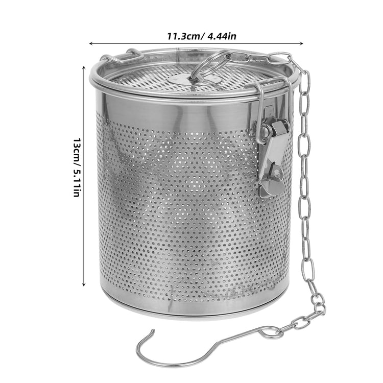 Stainless Steel Soup Seasoning Basket with Fine Mesh Strainer and Long Chain Reusable Spice Bag for Broth Stews and Tea Infusion Easy to Clean 5.11X4.44X4.44In