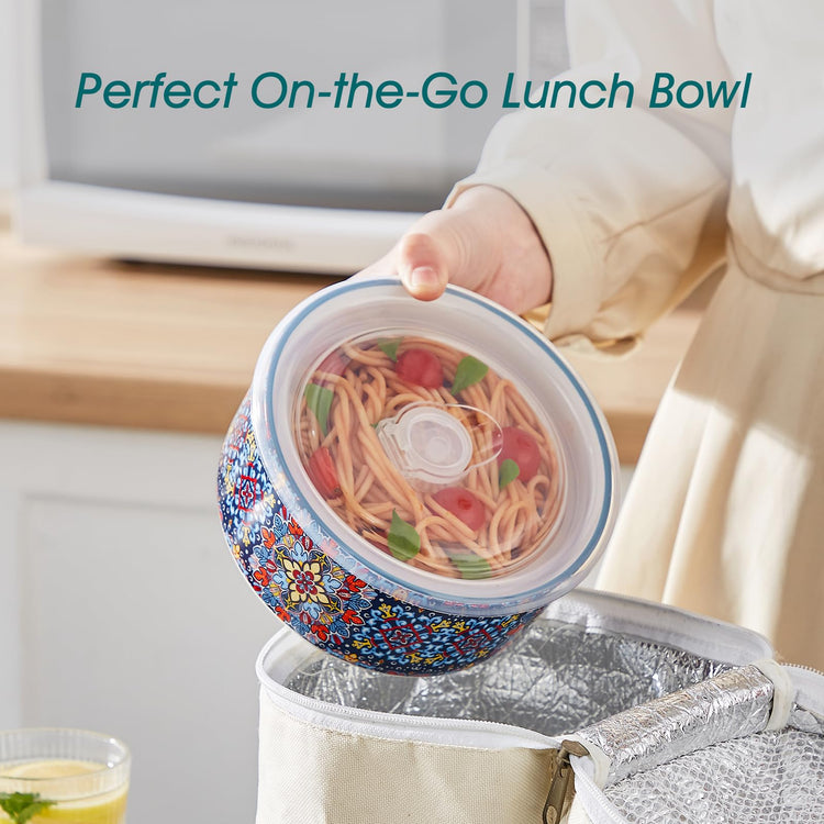 SIMI 36 oz Ceramic Bowls with Lids Set of 4 (4 Count)