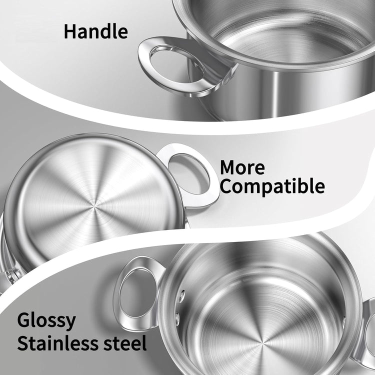 Macevia Mini Sauce Pan with Lid,Stainless Steel Butter Warmer Small Pot, For All Stoves Multipurpose Use for Home Kitchen or Restaurant (13.5oz/400ml) - Silver