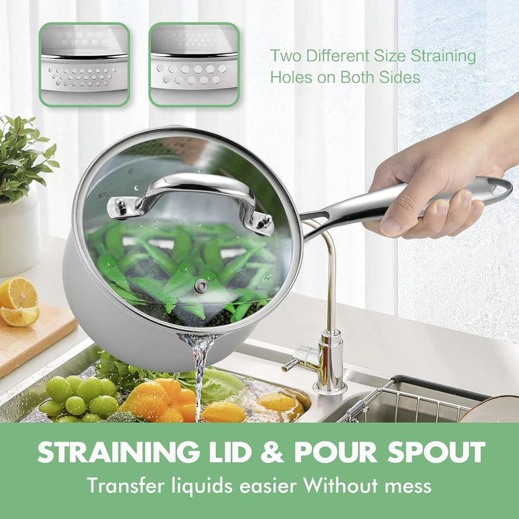 3.5 Quart Stainless Steel Pot Saucepan with Glass Strainer Lid