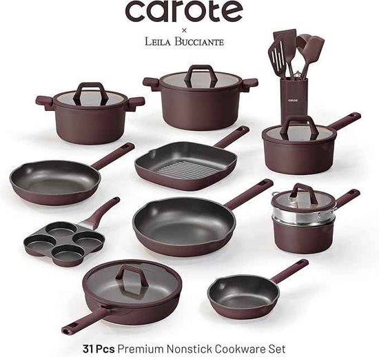 CAROTE 31PCS Pots and Pans Set, Nonstick Cookware Set Kitchen Non Stick Induction Titanium Cookware Non-toxic Granite Cooking set, PFOA Free