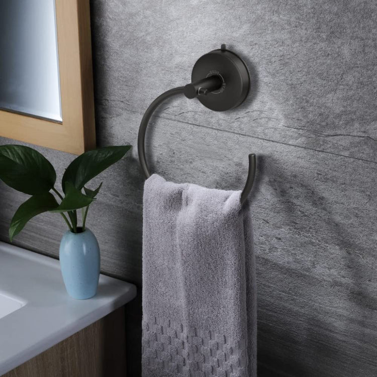 Suction Cup Hand Towel Ring Black Hand Towel Holder for Bathroom Wall SUS 304 Stainless Steel Kitchen Towel Hanger