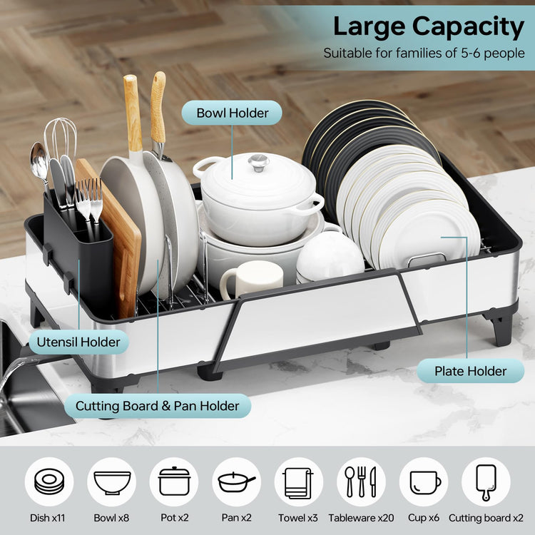 Large Expandable Dish Drying Rack for Kitchen Counter