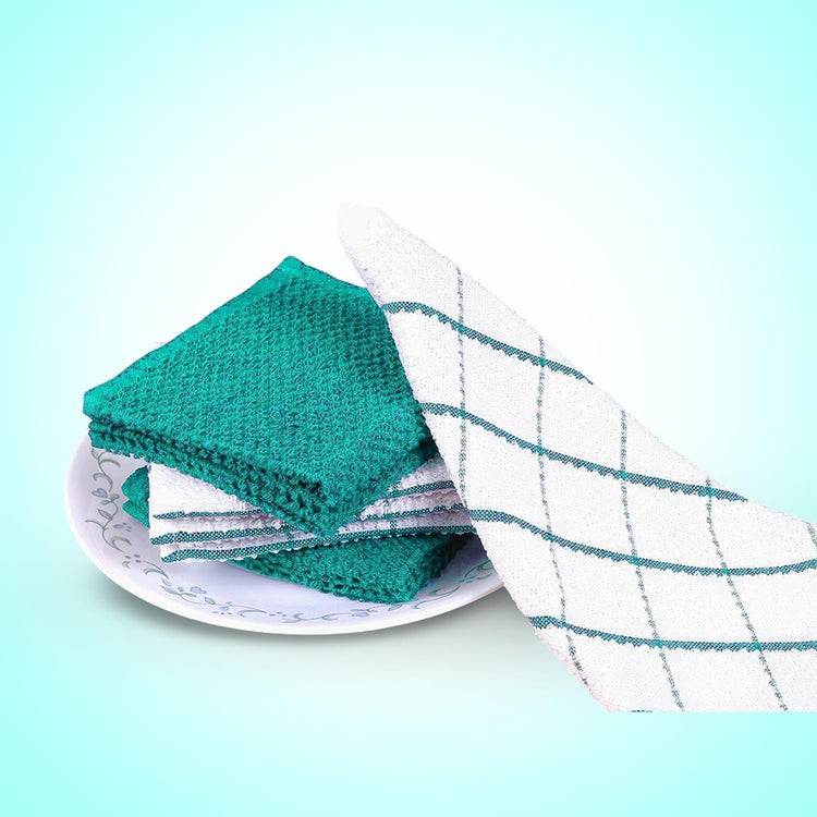 AMOUR INFINI Cotton Kitchen Dish Cloths Set of 8 – Highly Absorbent, Super Soft Premium Terry Cleaning Cloth (12"x12" Inch) Premium Dishcloths for Washing Dishes (Turquoise) - Nestoria