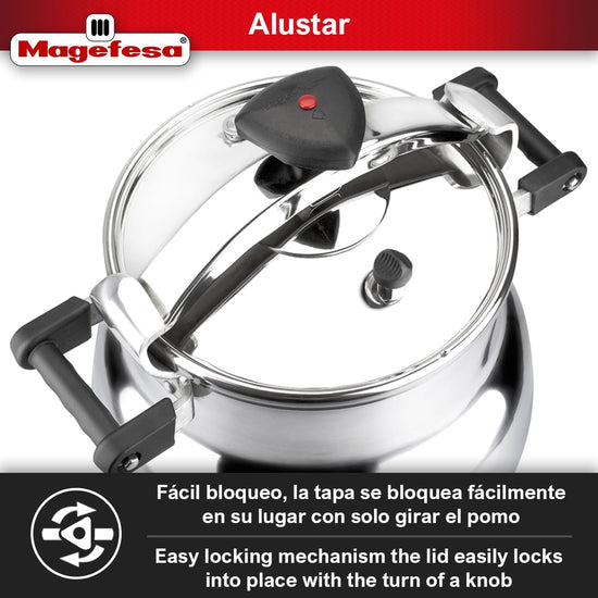 Magefesa Alustar 23.2-Quart Aluminum Pressure Cooker – Extra-Thick Construction, Thermodiffusion Base, 3 Safety Systems, Professional-Grade - Nestoria