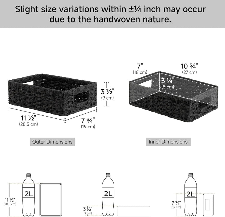 StorageWorks Small, Pantry Baskets, Wicker Storage Baskets for Organizing, Bathroom Shelves, Pantry Organizers and Storage, Black, 2-Pack