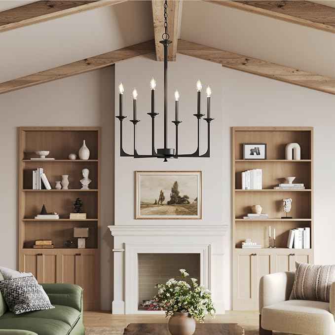 Tribesigns 27" Black Chandelier, 6-Light Chandeliers for Dining Room Lighting Fixtures Hanging, Pendant Light Fixtures Farmhouse Industrial Lighting for Kitchen, Living Room, Bedroom and Entryway