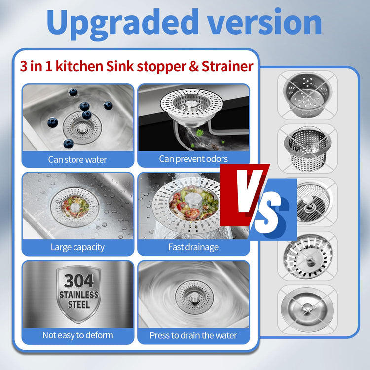 Upgraded 3 in 1 Kitchen Sink Drain Filter (2 Count)