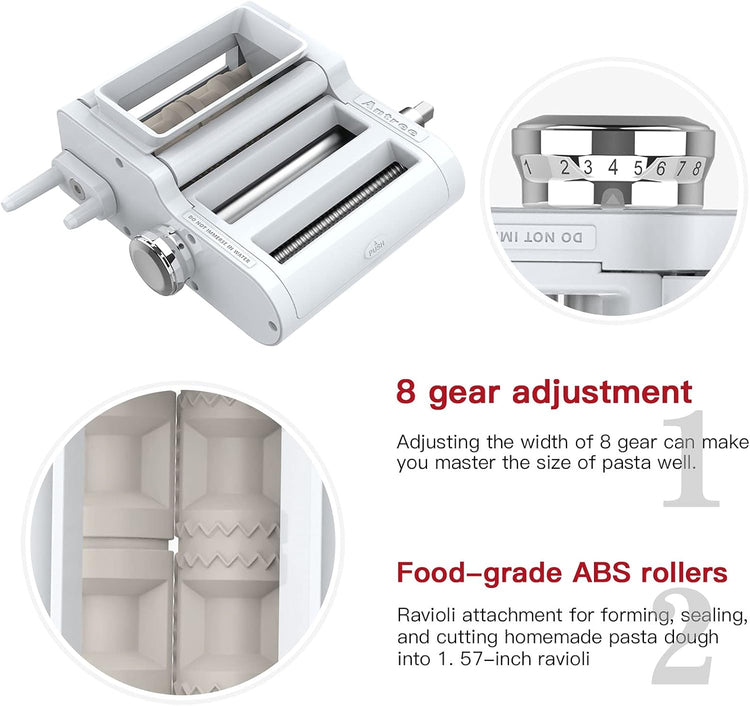 ANTREE 3-IN-1 Pasta Attachment & Ravioli Attachment for KitchenAid Stand Mixers, Pasta Maker Assecories included Pasta Sheet Roller, Spaghetti Cutter and Ravioli Maker Attachment