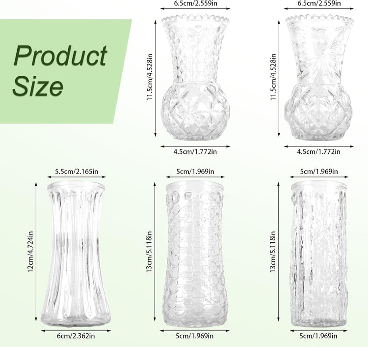 Glass Bud Vase Set of 5 Pcs, Small Clear Bud Vases for Flowers, Vintage Vases for Centerpiece Table Wedding Decorations Home Decor Glass Bottles for Birthday Party Anniversary