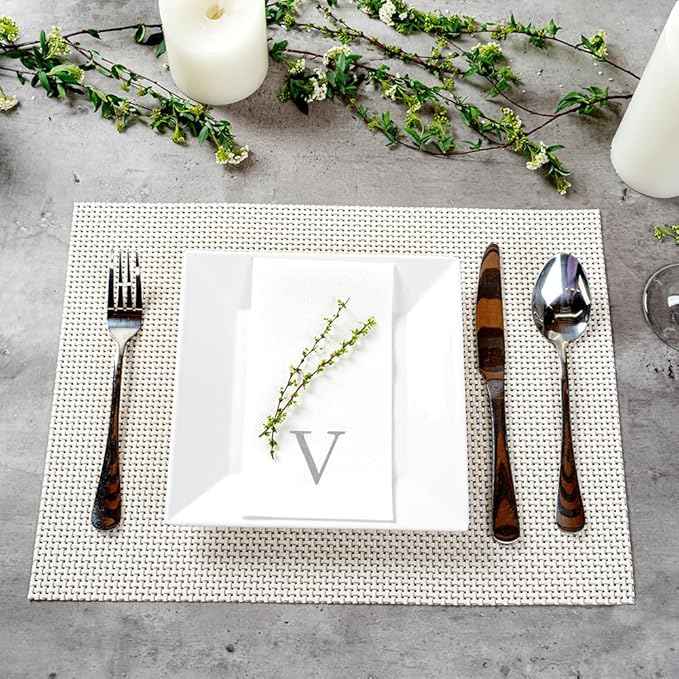 Luxenap 15.8 X 7.9 Inch Linen-Feel Guest Towels, 2000 Lettered Hand Towels - Silver Letter 'V', Sans Serif Font, White Paper Dinner Napkins, airlaid, For Restrooms And Tables - Restaurantware