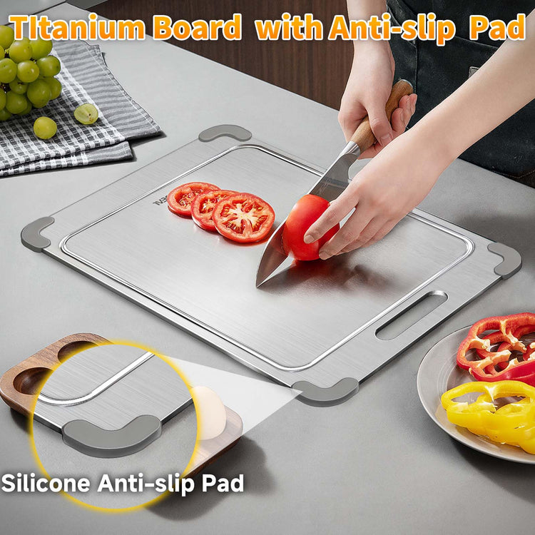 18*12" Pure Titanium Cutting Board with Groove and Silicone Corner