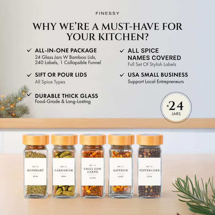 Glass Spice Jars With Bamboo Lids (24 Count)