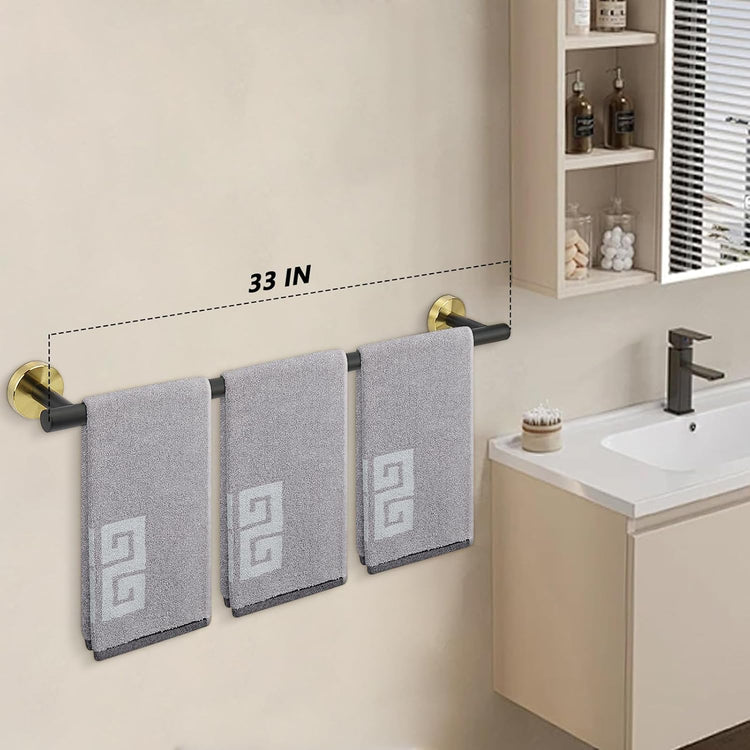 NearMoon Bath Towel Bar, Bath Accessories Thicken Stainless Steel Shower Towel Rack for Bathroom, Towel Holder Wall Mounted (1 Pack, Matte Black & Gold, 33 Inch)