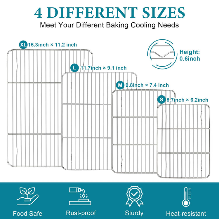Cooling Rack Silver Stainless Steel Baking Rack for Oven (4 Count)