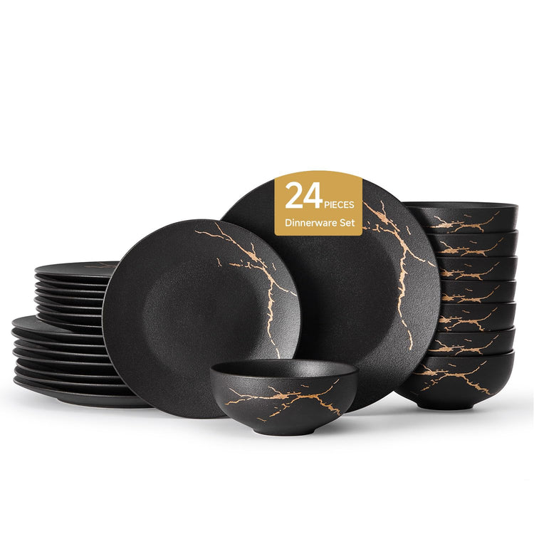 24 Piece Matte Crackle Dinnerware Sets