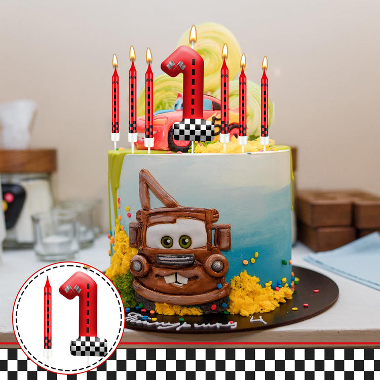 13PCS Racing Car Theme Birthday Candle Set with Checkered Flag Design (13 Count)