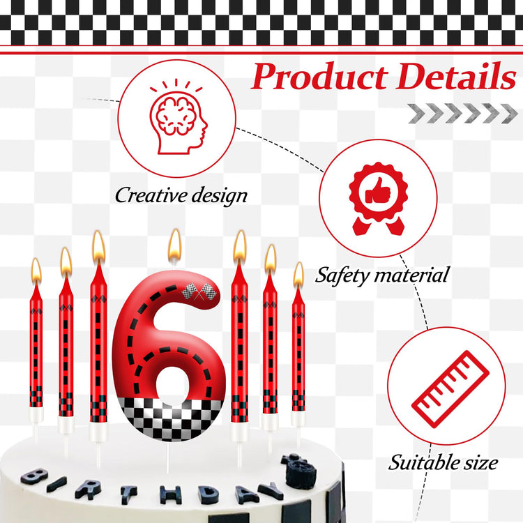 13PCS Racing Car Theme Birthday Candle Set with Checkered Flag Design (13 Count)