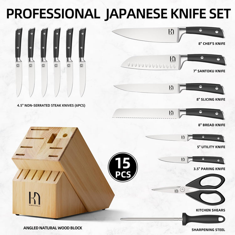 Japanese 15 pc Kitchen Knife Block Set (15 Count)