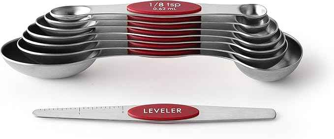 Spring Chef Red Stainless Steel Magnetic Measuring Spoons Set of 8 with Leveler, Metal Teaspoon & Tablespoon Measuring Spoons with Strong Magnets, Kitchen Gadgets for Baking & Cooking - Set of 2