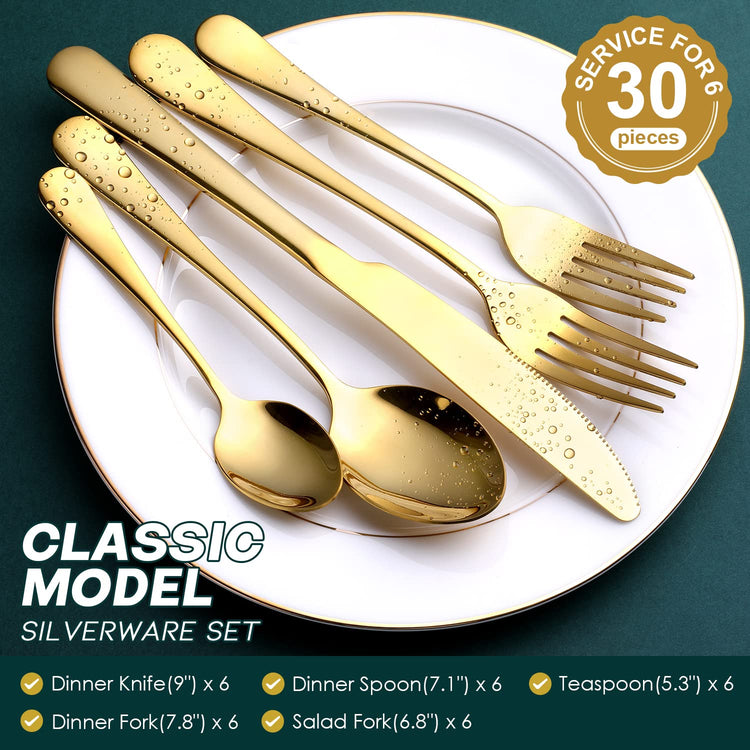 Gold Silverware Set (30 Count)