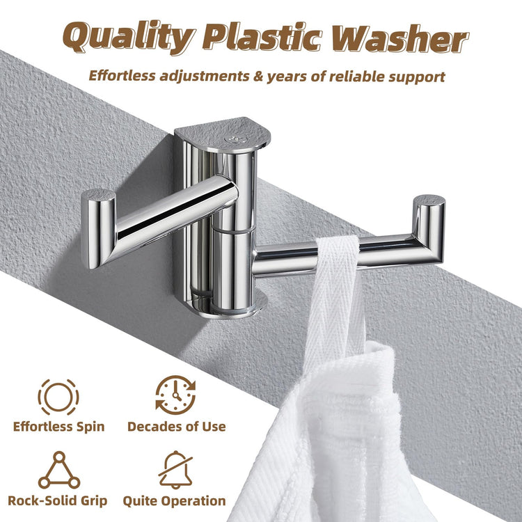 Polished Chrome Swivel Towel Hook with 2 Rotating Arm