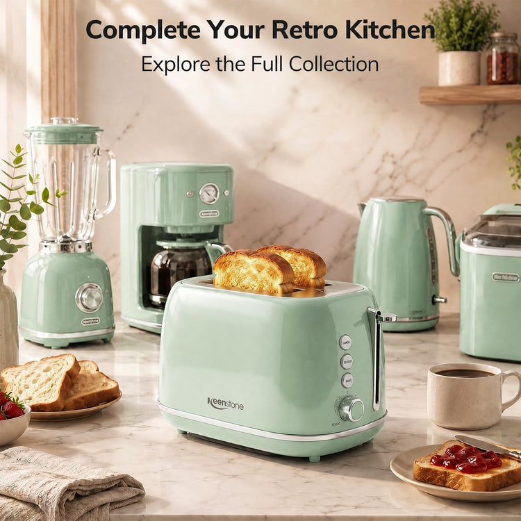 2 Slice Stainless Steel Toaster Retro with 6 Bread Shade Settings