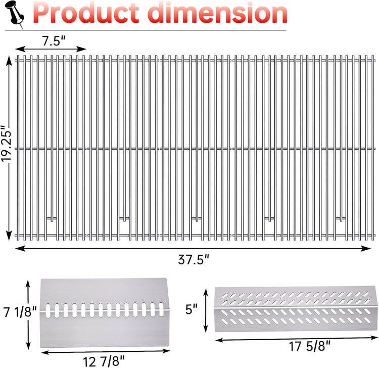 9MM 16517 Grill Grates 16GA Grill Heat Plates for 16631 16520 Bull Grill Replacement Parts, BBQ Bull Brahma 5 Burner 57568, 57569, 57568CE, 57568AGA, 57569CE, 57569AGA, Stainless Steel Grids