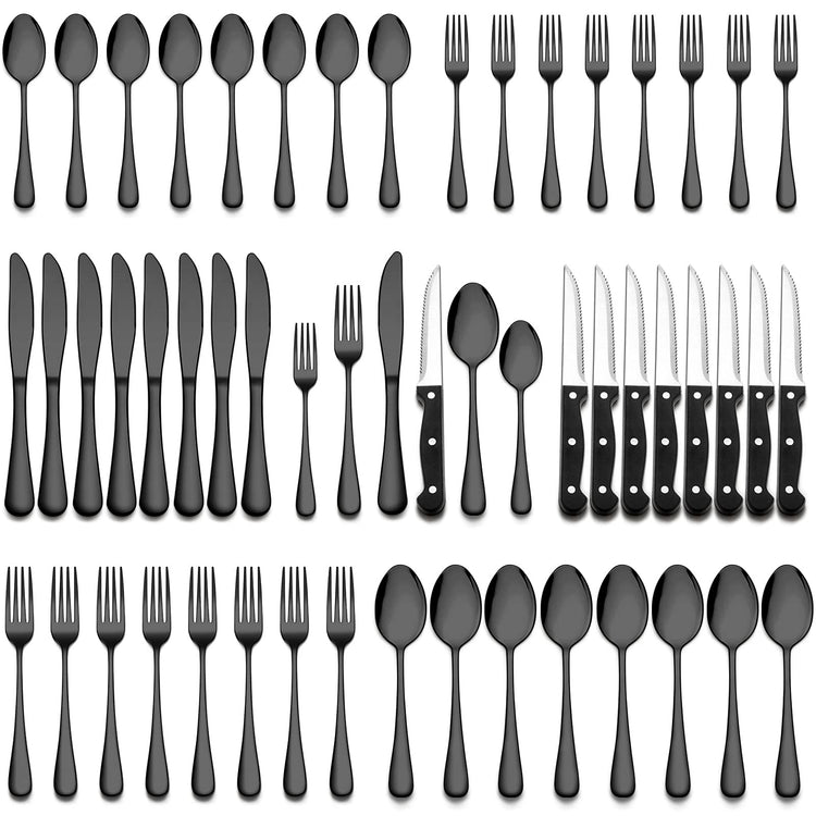 24 Piece Black Flatware Set with Steak Knives (4 Count)