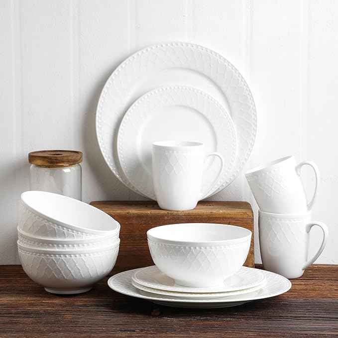 Stone Lain Alexandria 16-Piece Dinnerware Set Bone China, White
