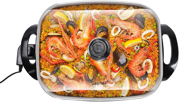 Caynel Professional Non-stick Copper Electric Skillet Jumbo, Deep Dish with Tempered Glass Vented Lid, Upgrade Thermostat, 16”x 12”x 3.15”- 8 quart