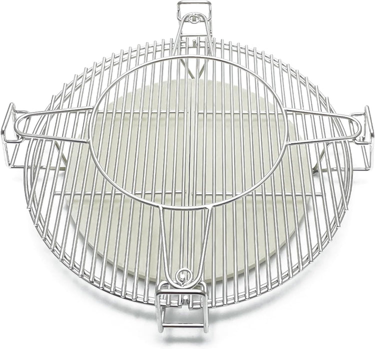 Multi-Level Cooking Grates with Ceramic Heat Deflectors, System Kit for Large Big Green Egg, BGE Kamado Joe Classic, Char-Griller Akorn 18" Charcoal Grill