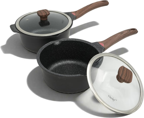 Vinchef New Nonstick Sauce Pot Set with Lids, 3QT Saucepan & 4QT Saucepot,Dishwasher Safe,Induction Compatible, Scratch/Stain Resistant, Stay-Cool Handles, PFAS-Free, Black - Nestoria