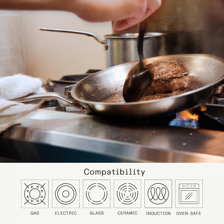 Cookware - 12-Inch Stainless Steel Frying Pan With Lid - 5 Ply Stainless Clad - Professional Cookware - Crafted in Italy - Induction Compatible