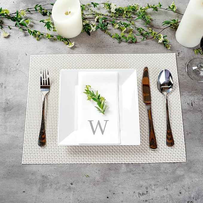 Luxenap 15.8 X 7.9 Inch Linen-Feel Guest Towels, 50 Lettered Hand Towels - Silver Letter 'W', Sans Serif Font, White Paper Dinner Napkins, airlaid, For Restrooms And Tables - Restaurantware