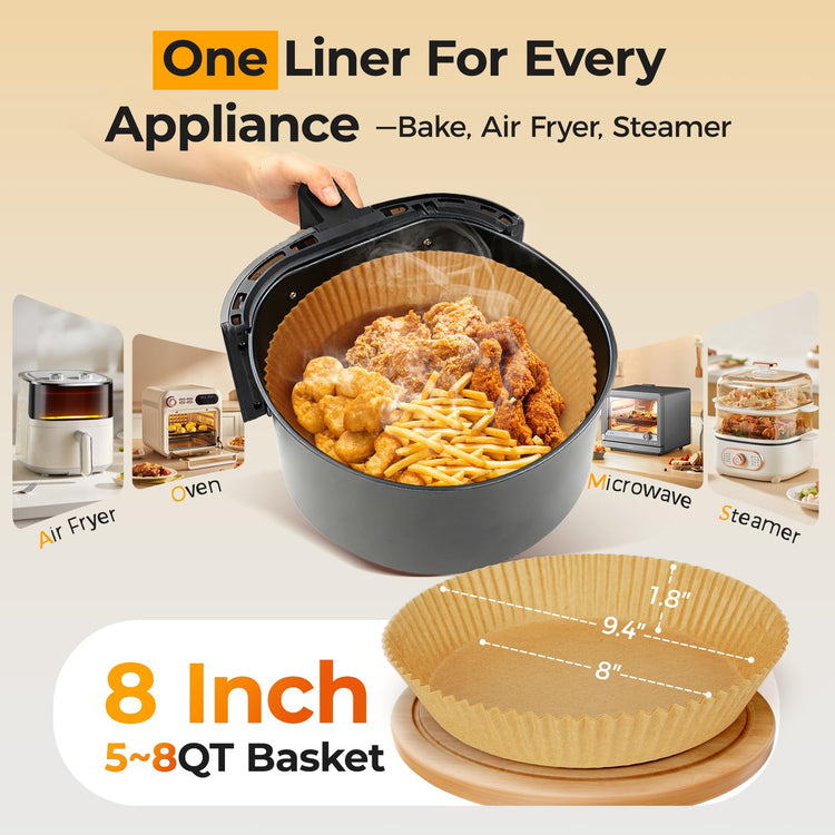 Round 100Pcs 8Inch Air Fryer Paper Liners Disposable for 5 (100 Count)