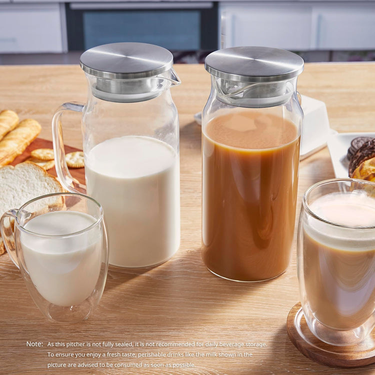 1.2 Liter 40 oz Small Glass Pitcher with Lid and Handle
