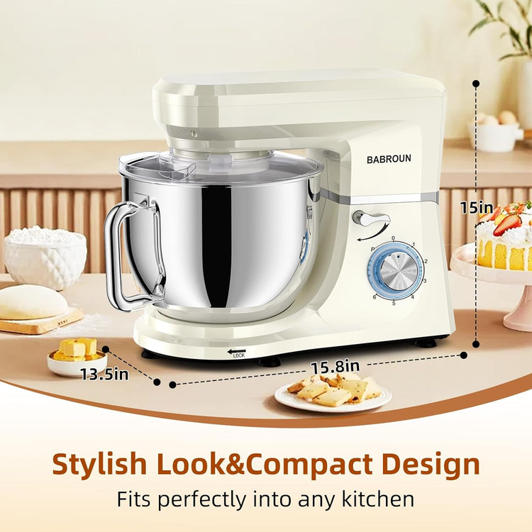 8.45 QT Stand Mixer - 660W 6 Speed Large Capacity Kitchen Electric Mixer with Whisk Dough Hook Mixing Beater Household Food Mixer for Baking Cakes Cookie Bread Salad (White)