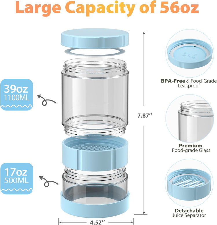 Glass Pickle Jar with Strainer Flip, 56oz Airtight Pickle Container, Leak-proof Juice Separator Pickle Flip Jar with Sealing Silicone Ring for Olive, Sliced Pickle and Jalapeno, Dishwasher Safe