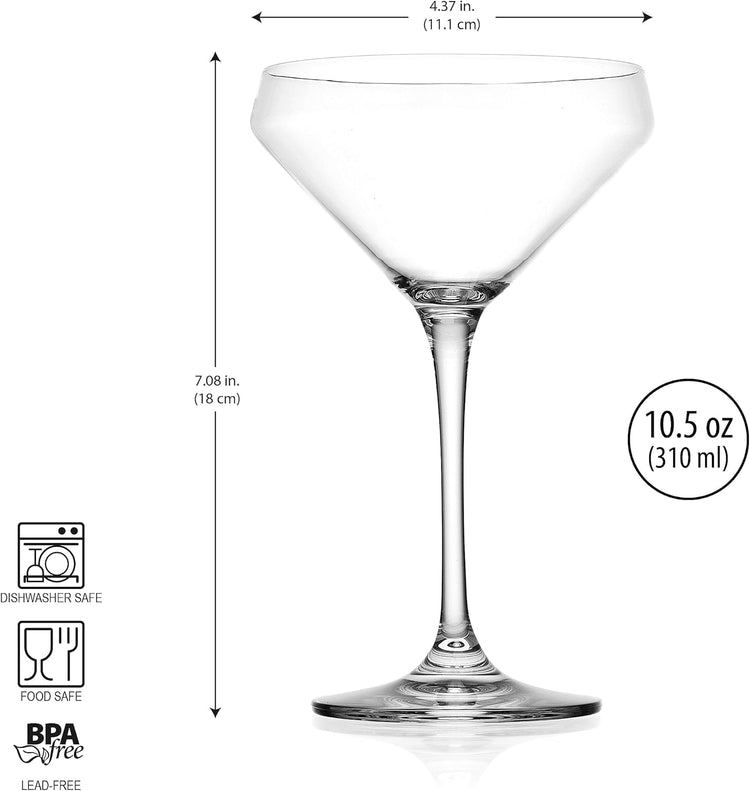 Glaver's Martini Glasses Set of 4 Cocktail Glasses, 10.5 Ounce Stemmed Margarita Glasses, for Bar, Martinis, Cosmopolitan, Gimlet, Elegant Packaging