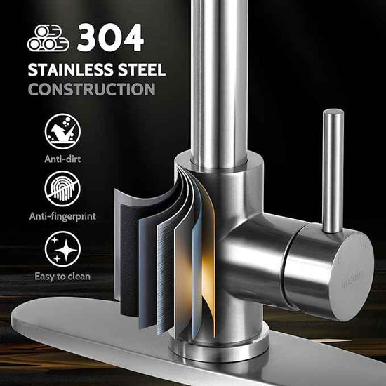 WEWE Kitchen Faucets, Brushed Nickel Kitchen Faucet with Pull Down Sprayer Spring Single Handle Stainless Steel Kitchen Sink Faucet with LED Light Deck Plate for Laundry Rv