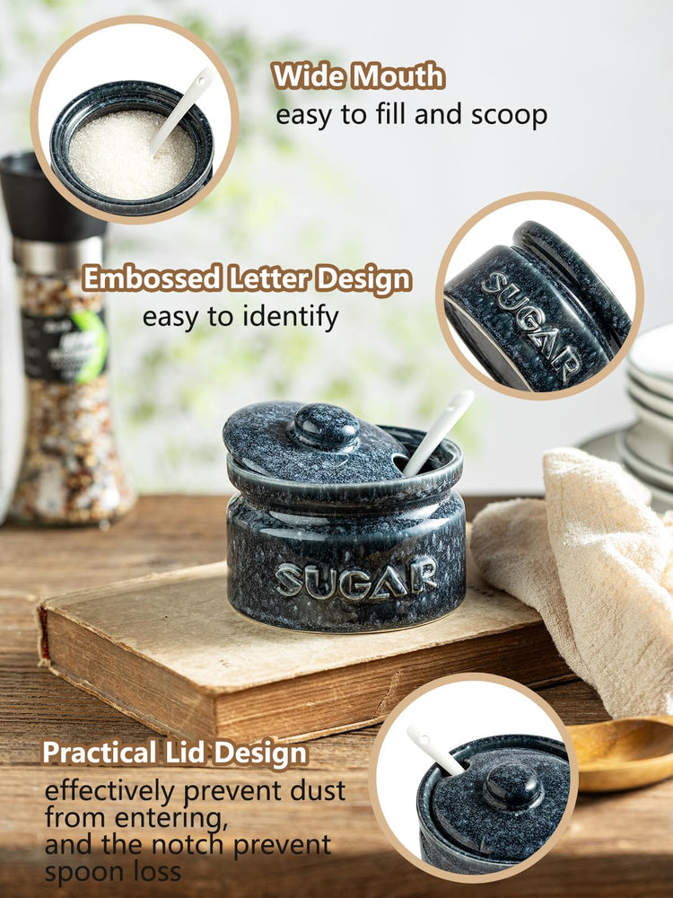 10oz Ceramic Sugar Bowl with Lid and Spoon for Coffee Bar (13.59 Count)