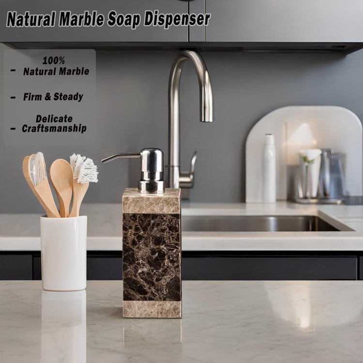 Hand Liquid&Lotion Soap Dispenser Pump Bottle Natural Marble for Kitchen Bathroom Countertop Laundry Room Holds Dish Soap Shampoo Laundry Liquid Shower Gel