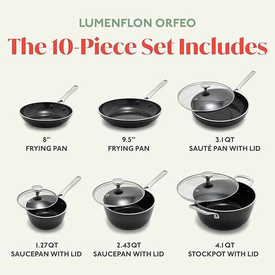 Orfeo 10 Piece Nonstick Cookware Set, Made in Italy, Diamond Ceramic PFAS-Free Pots & Pans, Induction Ready, Scratch Resistant, Laser-Fused Surface for Durability, Dishwasher Safe, Black