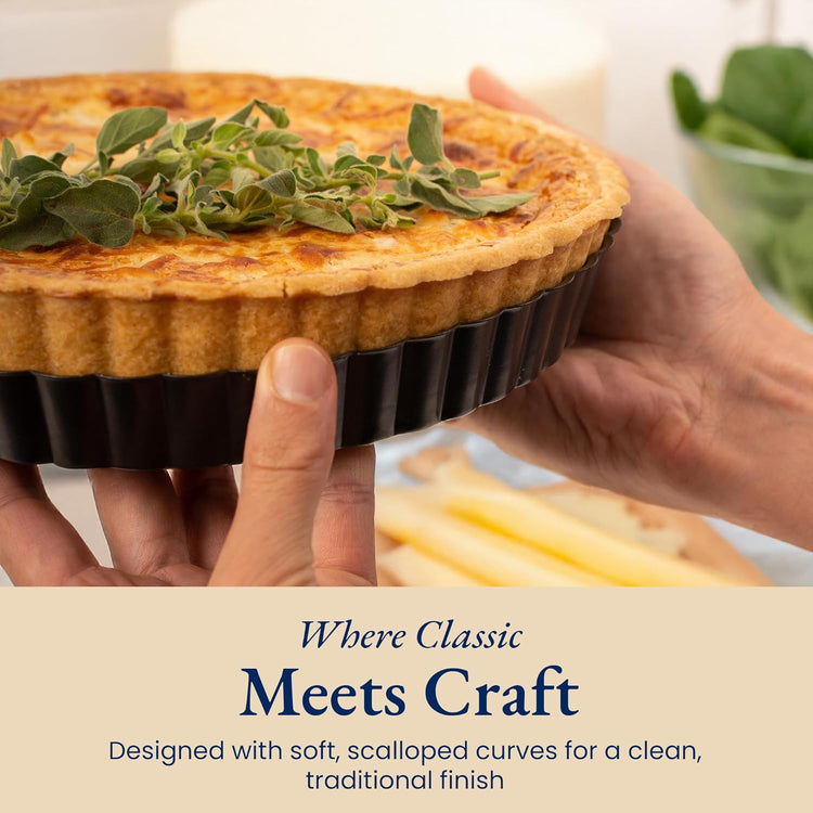 Patz&Patz Classic Tart Pan 9 Inch Removable Bottom with Patented Silicone Crust Shaper | Nonstick Carbon Steel Quiche Baking Dish, Fruit Tart Molds for Baking, Quiche Pan & Pie Mold - PFOA & PTFE-Free
