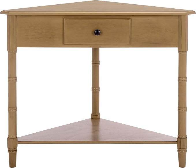 SAFAVIEH Home Collection – Gomez Desert Brown Corner Table, 1-Drawer Space-Saving Triangle Accent Table, Classic Turned-Leg Design (AMH5709L)
